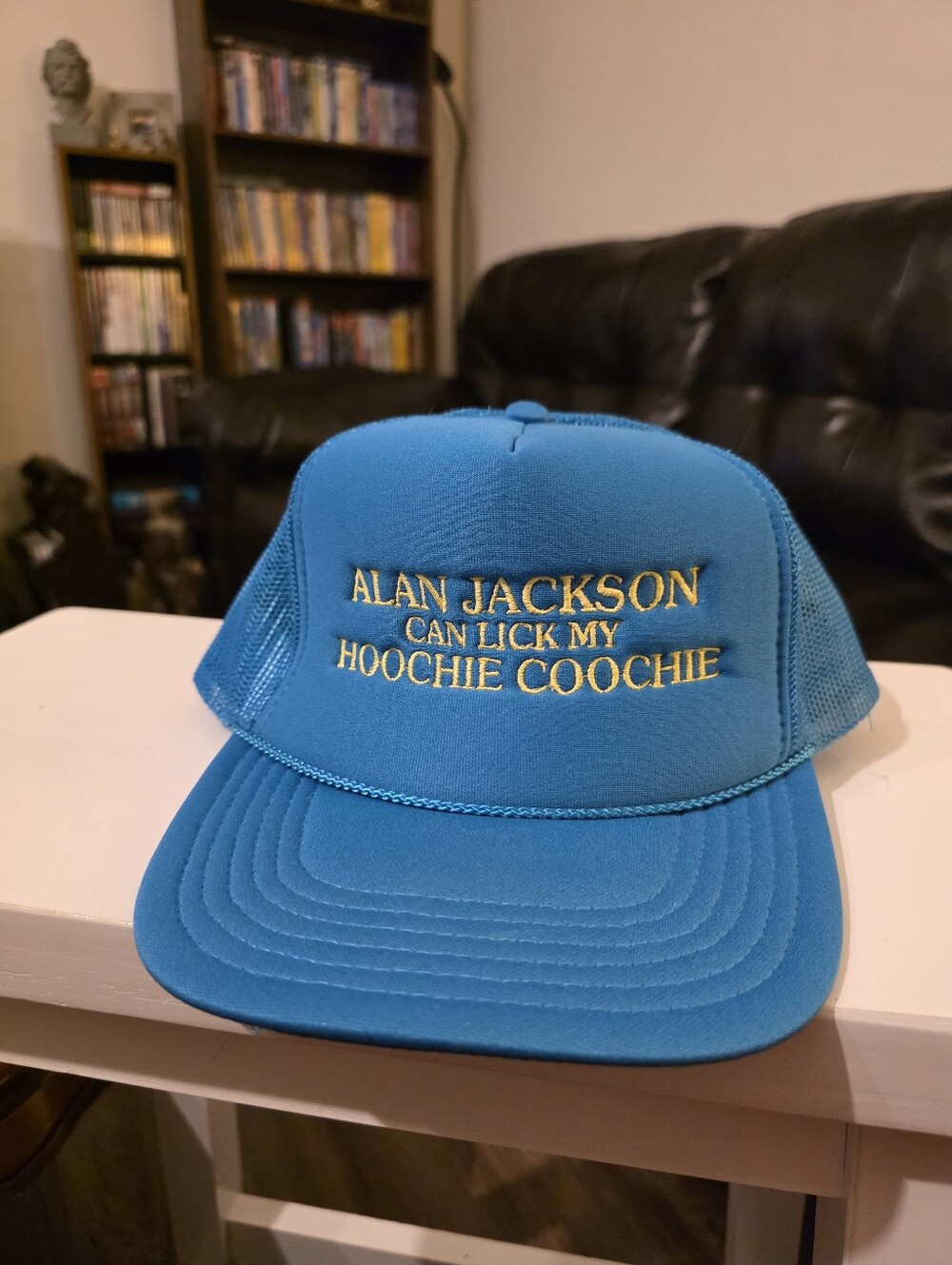 Chattahoochee Alan Jackson Blue Mesh Trucker Hat Retro Parody Snapback Cap